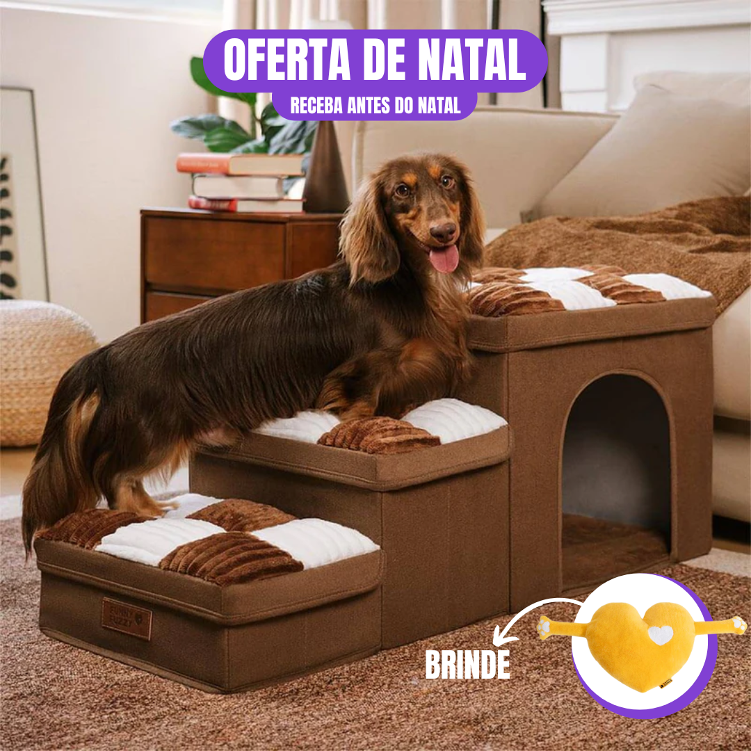 [OFERTA DE NATAL] Escada Para Pet Artesanal com Espaço Interno + Brinde